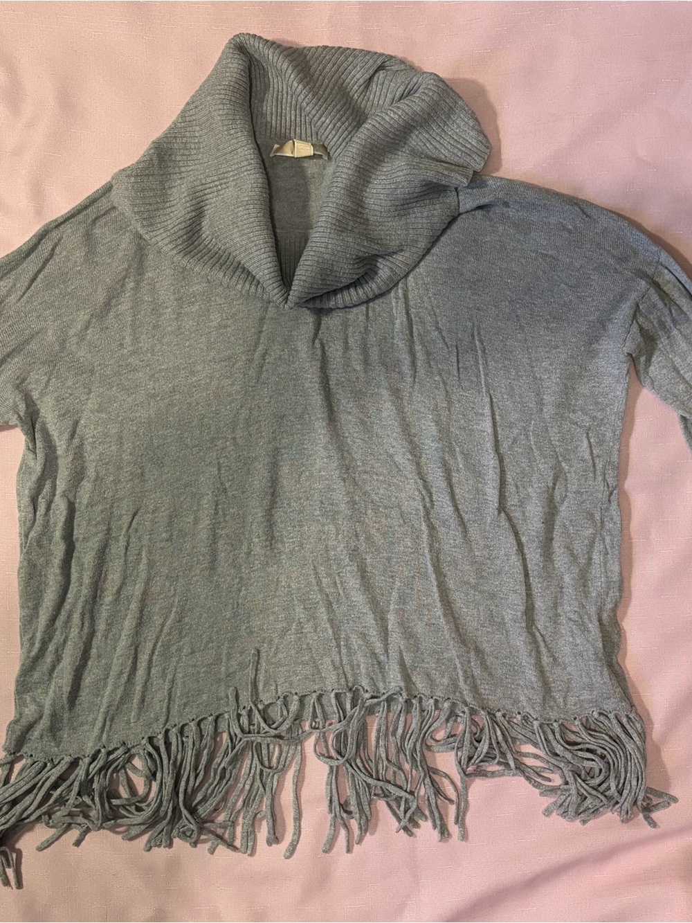 Michael Kors Grey Cowl Neck Fringe Sweater